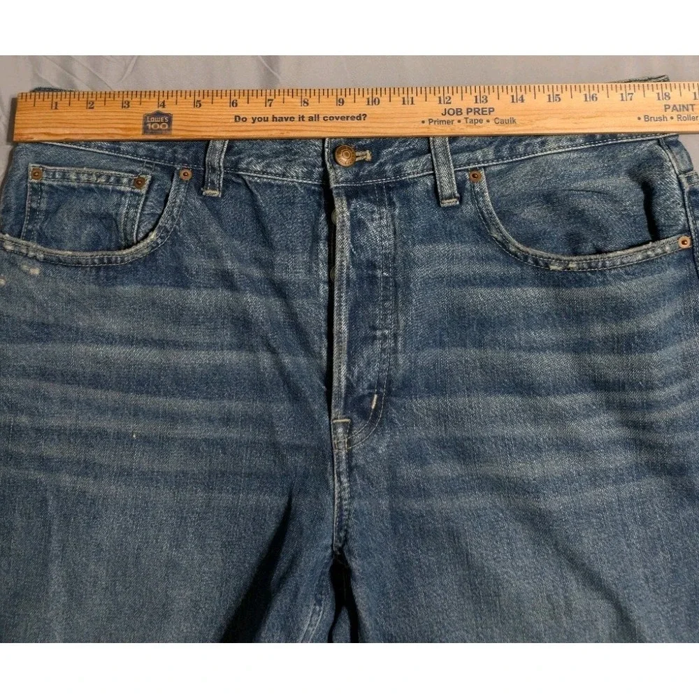 Madewell Low Slung Baggy Crop Jeans Womens 30 Raw Hem Wide Leg‎ Blue